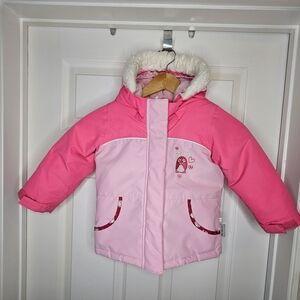 Gusti Girls Two-Tone Pink Winter Coat Penguin Graphic Fleece Lined Size 2T